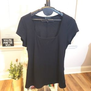 INC Black Square Neckline SS Blouse Size L